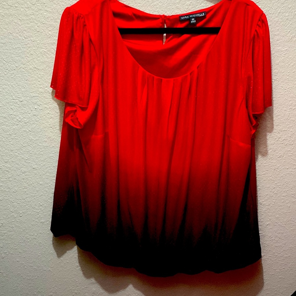 Short-Sleeve red and Black glittered Blouse